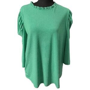 Adrianna Papell Green & White Polka Dot Blouse – Size XL